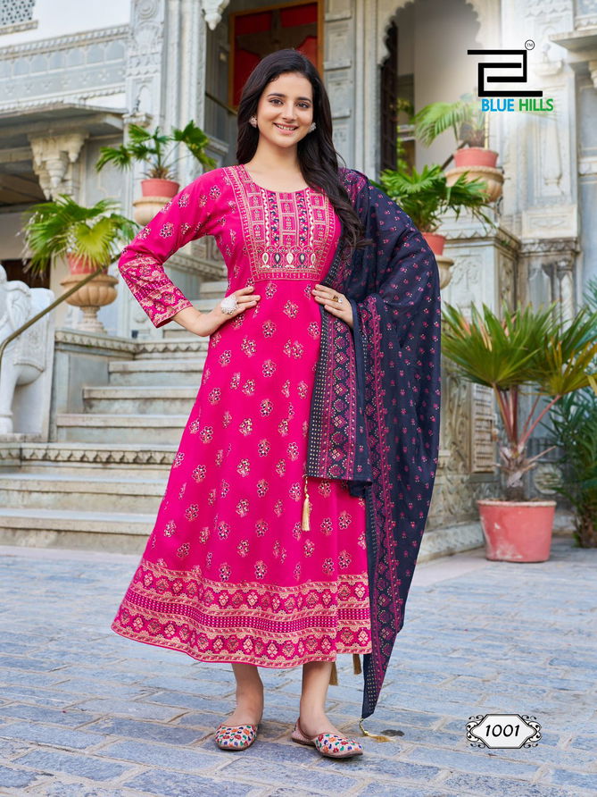 Ritu Special Vol 1 By Blue Hills Rayon Anarkali Kurtis With Dupatta Wholesale Online
